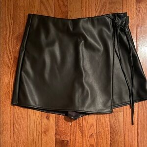 Fashion Nova Black Faux Leather Wrap Mini Skort